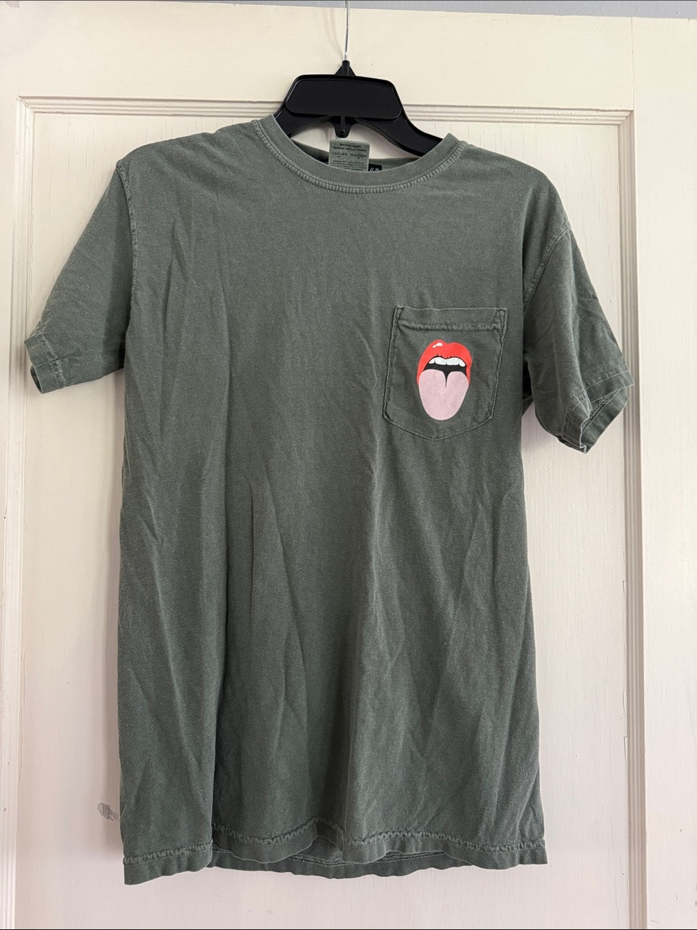 Vici Olive Green Short Sleeve Pocket Tee with Red & Pink Graphic